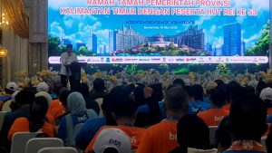 Gubernur Kalimantan Timur, Rudy Mas'ud menyampaikan ucapan selamat datang kepada sekitar 1.000 anggota REI beserta keluarga yang menggelar puncak perayaan HUT REI ke-53 di Segitiga Emas Kalimantan Timur yakni Samarinda, Balikpapan dan Ibu Kota Nusantara (IKN)